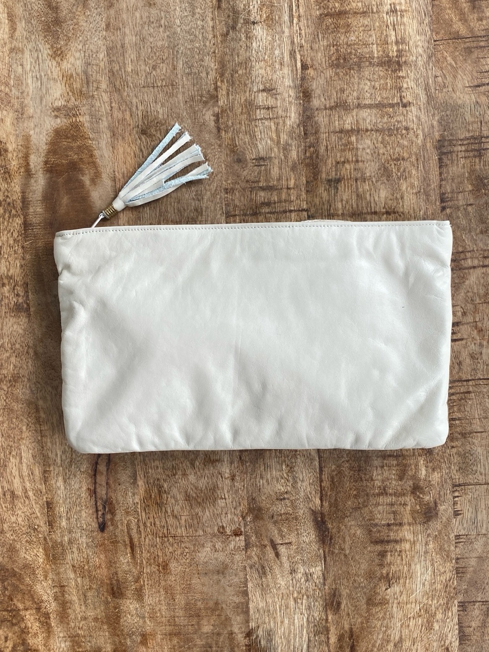 Vintage Saereun New York Cream Leather Tassel Zip Clutch - Picture 2 of 9
